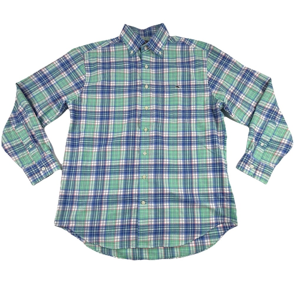 Vineyard Vines Performance Classic Fit Tucker Shirt Blue Green Plaid Mens Large